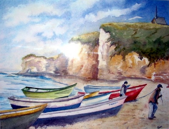 Sur la plage d'Étretat - 11 x 13 po